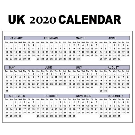 2020 Calendar Uk Printable